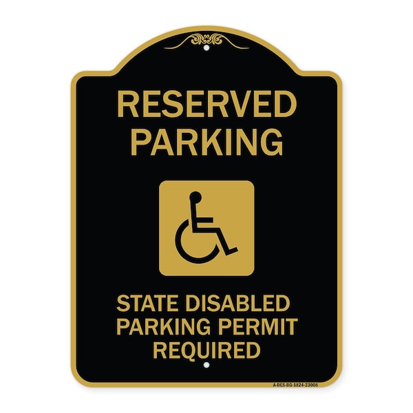 Reserved Parking State Disabled Parking Permit Required Handicapped Alum, 18" x 24", BG-1824-23008